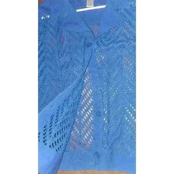 Drapers & Damons Women's Blue Chenille Duster Cardigan PXL Petite Open Front - Picture 4 of 8